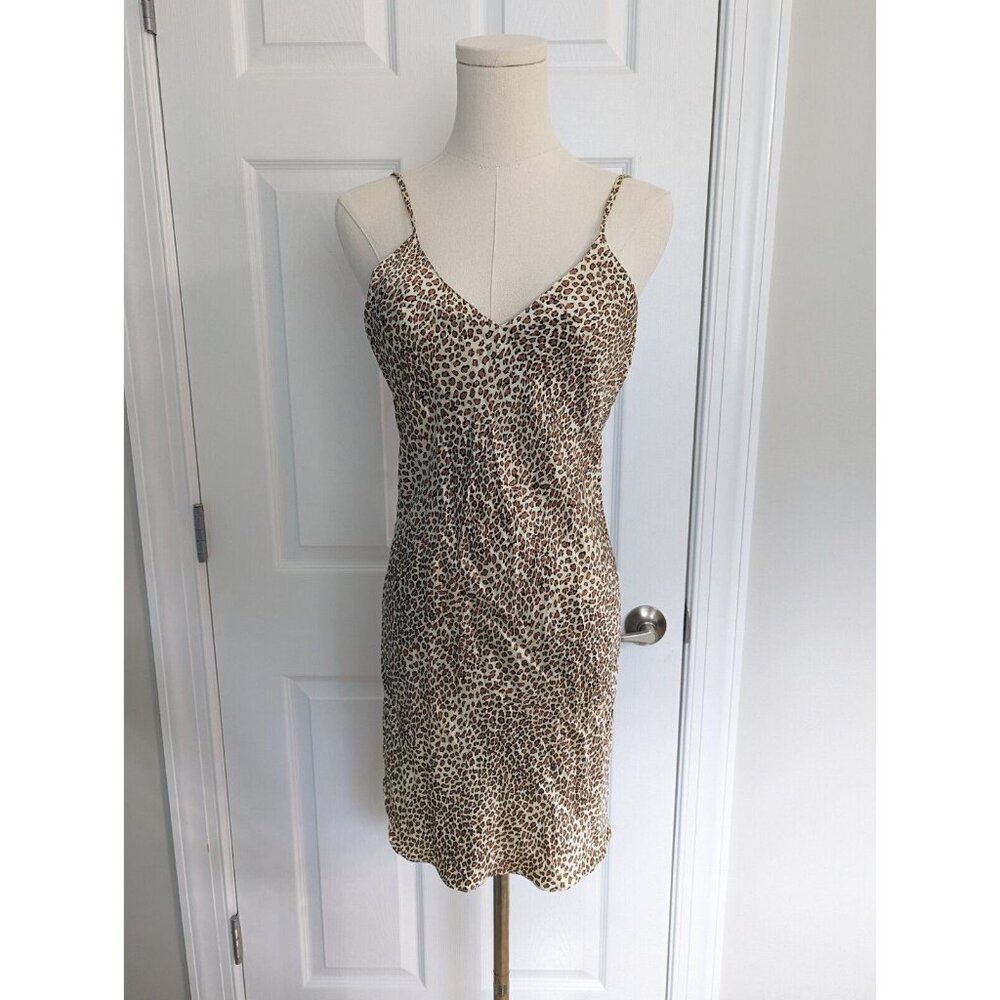 Vintage TREESHA Silk Chemise Nightgown Animal Cheetah Print Slip Dress Sz Small